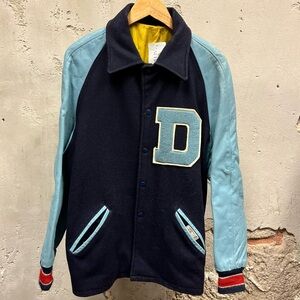 Vintage 1980s High School Varsity Wool Leather Blue Navy Varsity Jacket XL D